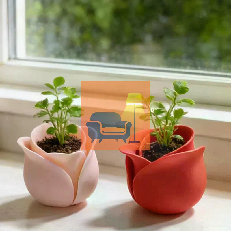 Rose Shape Mini Flower Pot – Creative Small Plant Pots Decorative Mini Planter Qme
