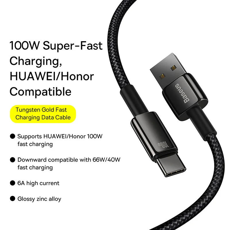 Baseus 100W USB-A to USB-C Fast Charging Nylon Braided Cable USB-C Charging Cable Qst