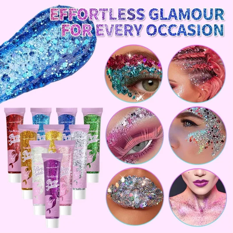 Mermaid Sequin Glitter Gel Stick – 10 Colors Body & Hair Body Glitter Stick Qme
