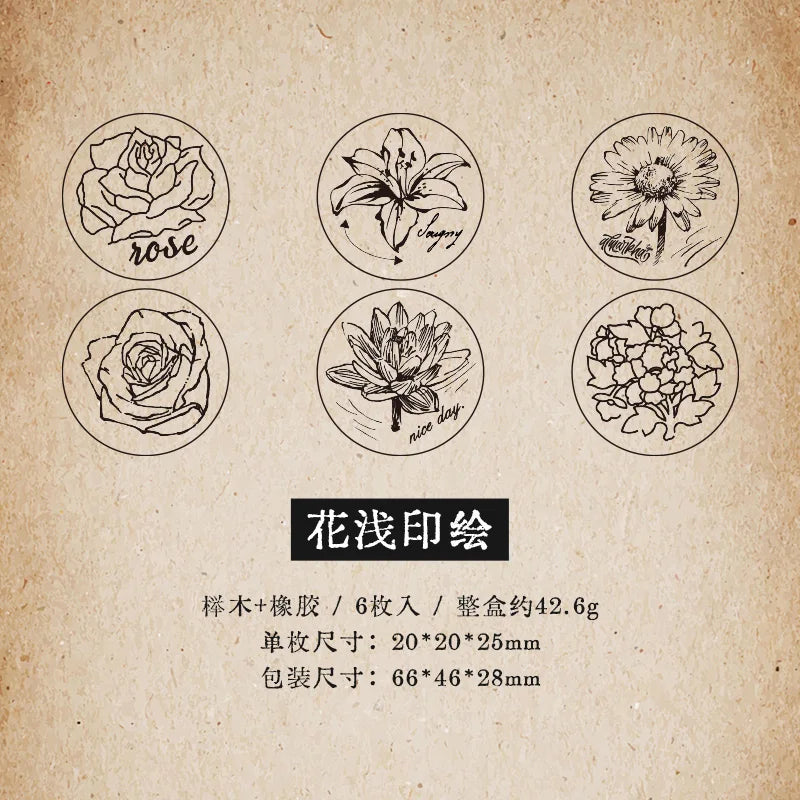 Wooden Rubber Stamp Set – Floral & Week Text DIY Scrapbooking Wooden Rubber Stamp Qme A