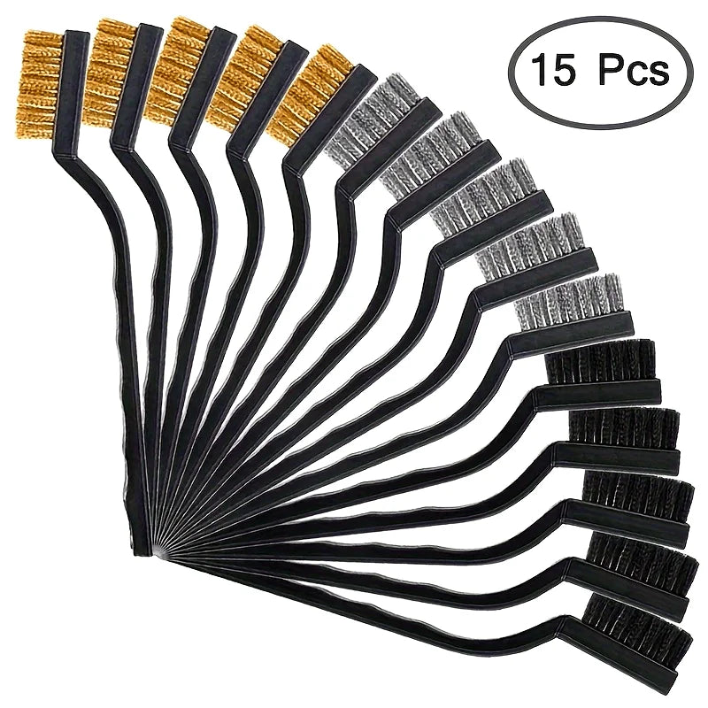 15-Piece Wire Brush Set – Stainless Steel, Brass & Nylon Wire Brush Set Qme
