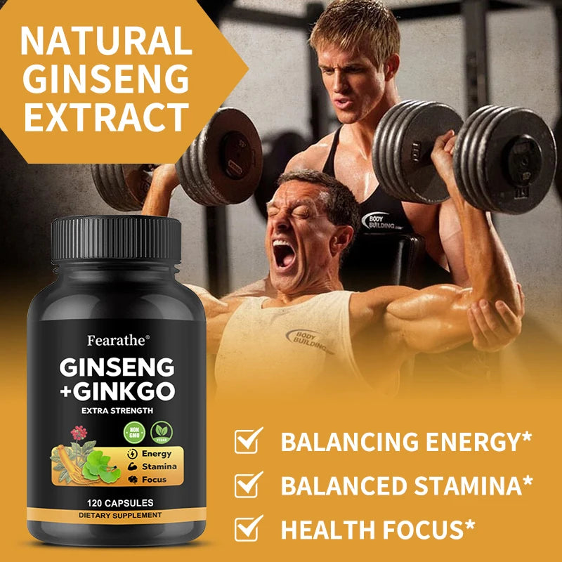Korean Red Panax Ginseng & Ginkgo Biloba Capsules | 5% Ginsenosides Herbal Supplement Qst
