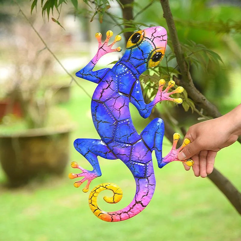 Metal Gecko Garden Wall Sculpture | Outdoor Yard Statue Decor Garden Wall Sculpture Qme