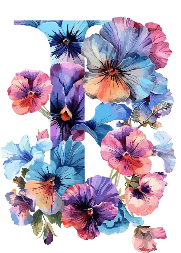Flower Alphabet Wreath Canvas Wall Art – Modern Aesthetic Poster Canvas Wall Art Qst 6 20x30cm Unframed