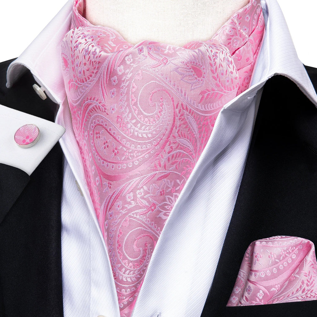 Hi-Tie Men's Ascot Cravat Pocket Square & Cufflinks Set Ascot Cravat Set Qme
