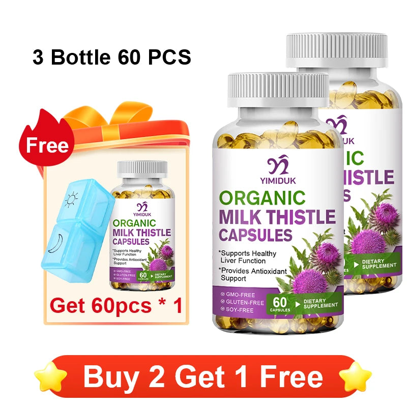 YIMIDUK Organic Milk Thistle Capsules – Liver & Antioxidant Herbal Supplement Qst 3 x 60pcs Improve