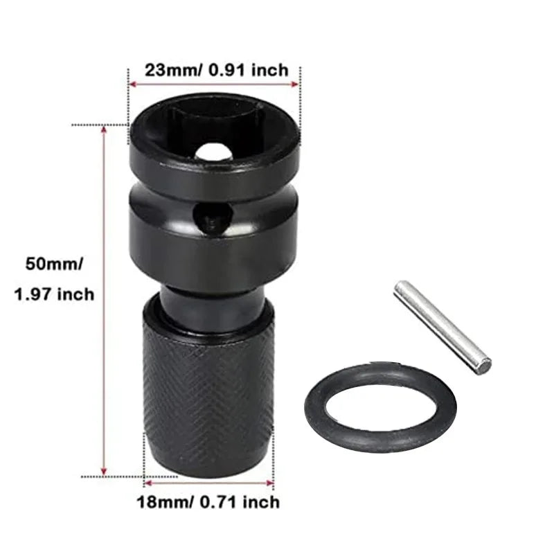 Impact Wrench Drill Adapter 1/2" to 1/4" Hex Converter Bit Power Tool Adapter Qme Black