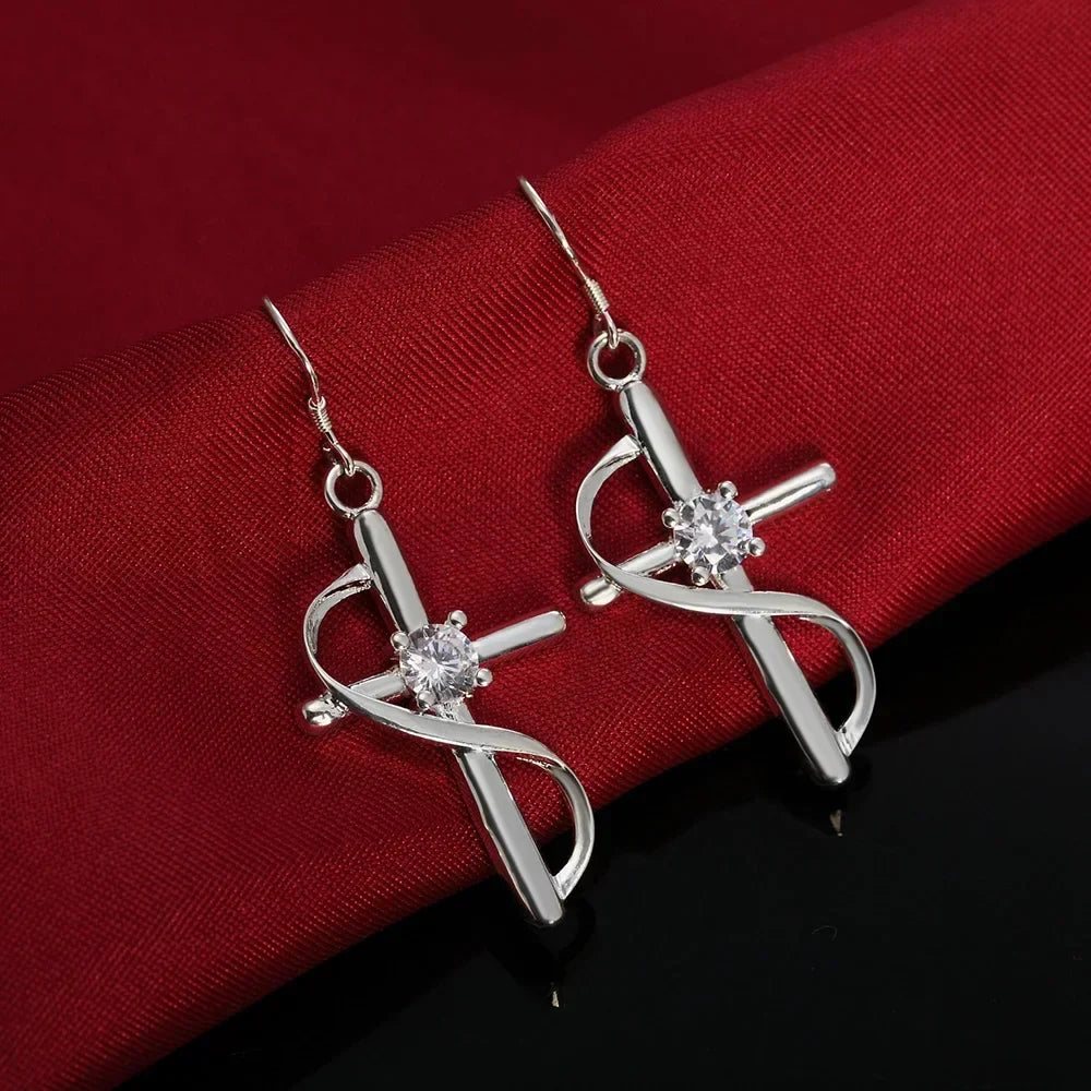925 Sterling Silver Crystal Drop Earrings | Women's Jewelry Crystal Drop Earrings Qme