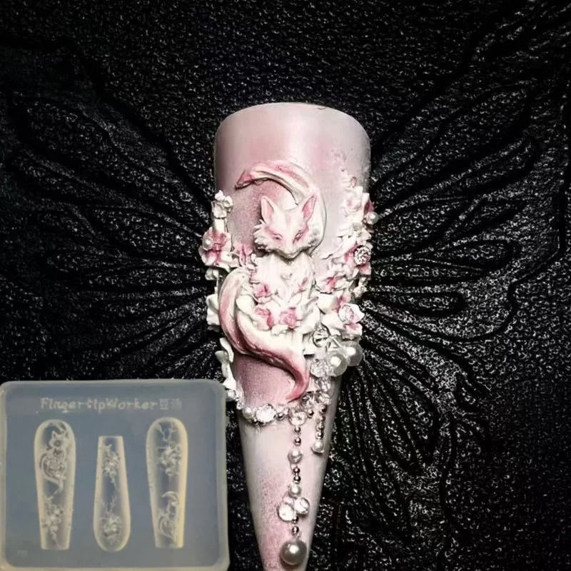 3D Silicone Nail Art Mold – Flower & Fox DIY Carving Tool Nail Art Mold Qst