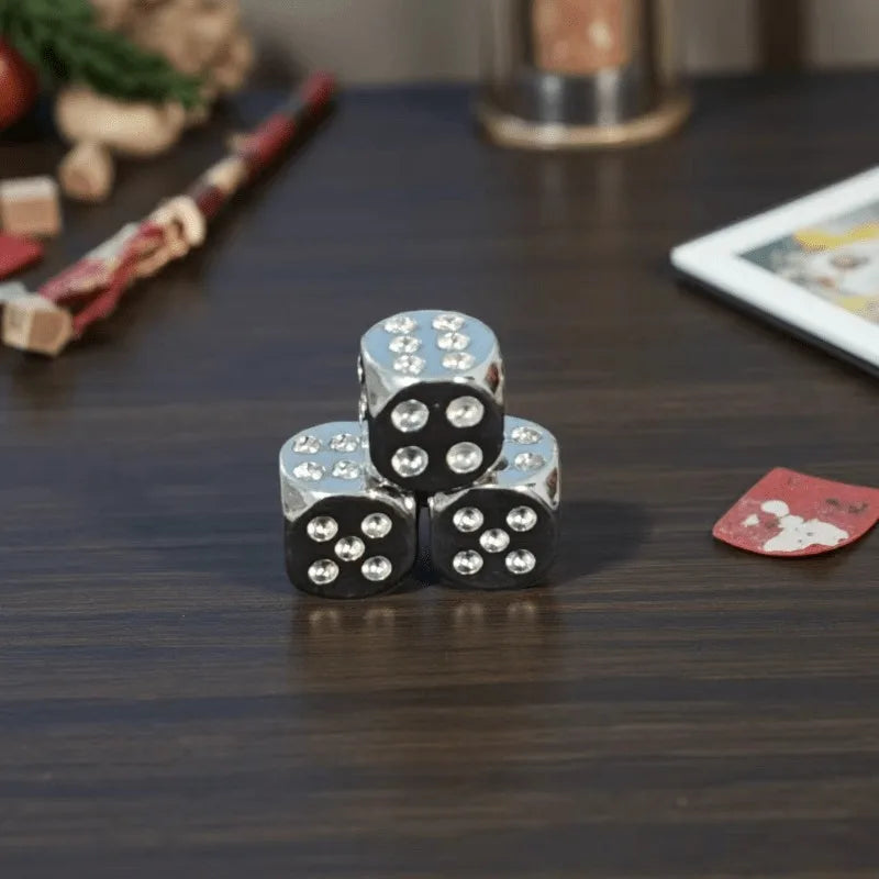 Metallic 6-Sided Dice Set for DND RPG Tabletop Board Games Metallic Dice Set Qme slivery-3pcs