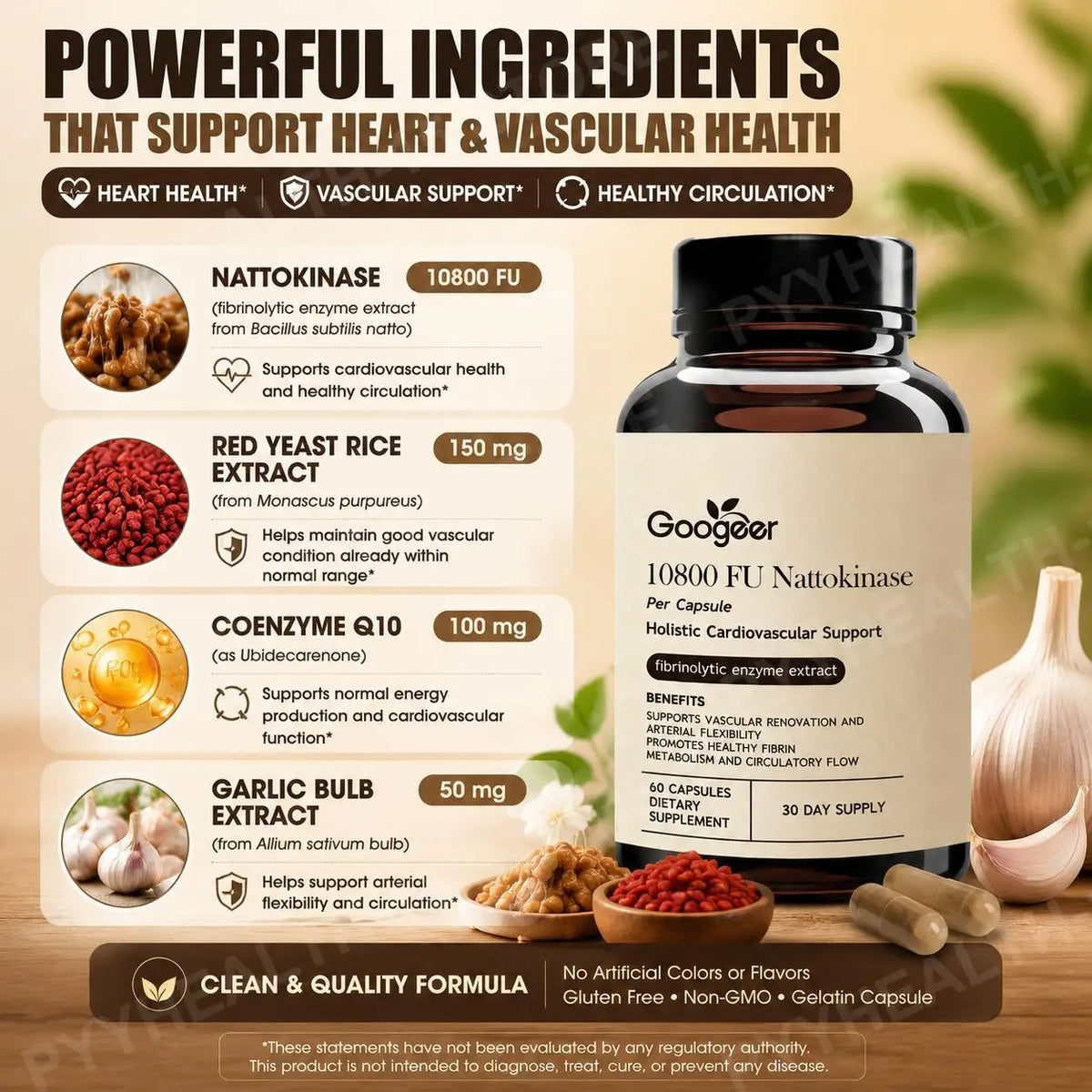 Googeer Enzyme CoQ10 Vegan Capsules – Non-GMO, 60ct Wellness Supplement Qst