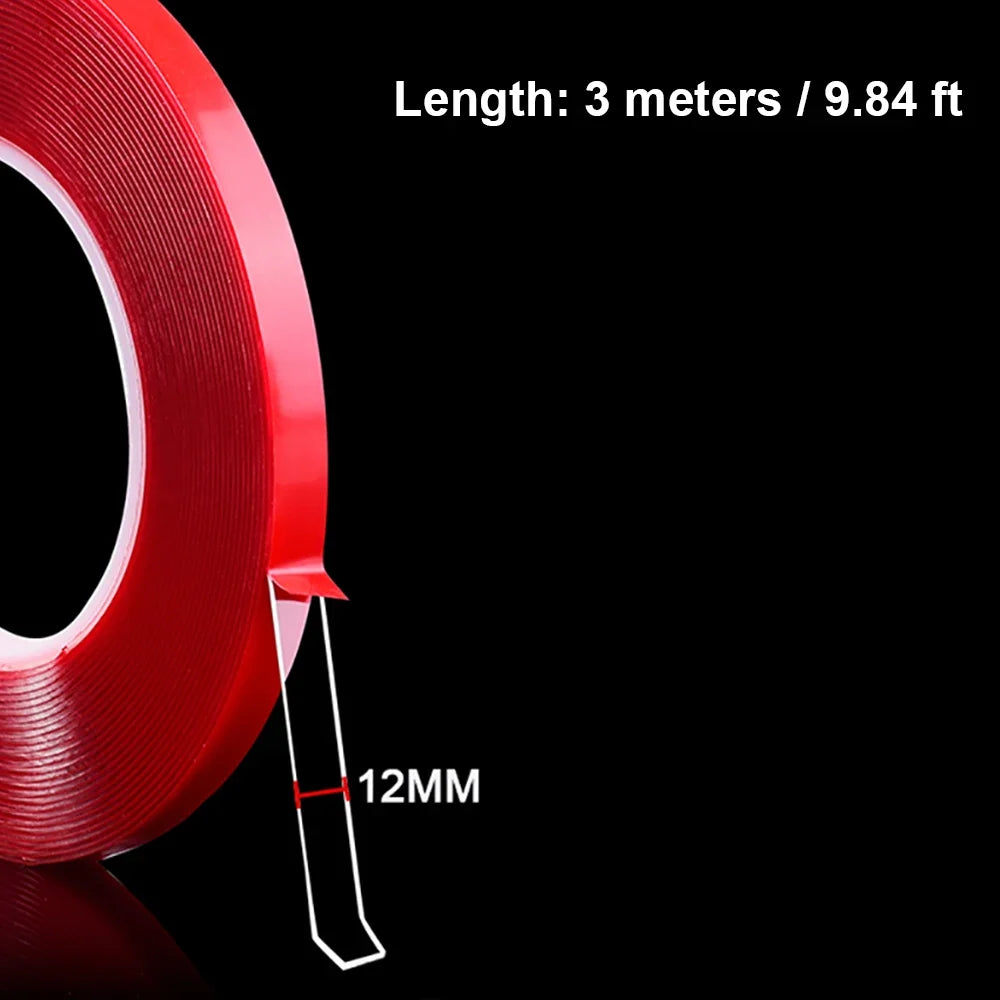 Transparent Acrylic Double Sided Tape 9.84FT Ultra-Strong Double Sided Tape Qme 12mm 3pcs