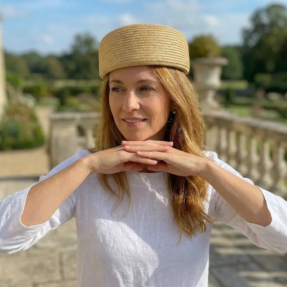 Vintage Straw Pillbox Fedora Hat – Classic Beret Style Straw Fedora Hat Qme