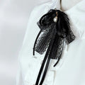 Black Lace Bow Tie Pearl Brooch – Women's Collar Accessory Bow Tie Brooch Qst 1pc