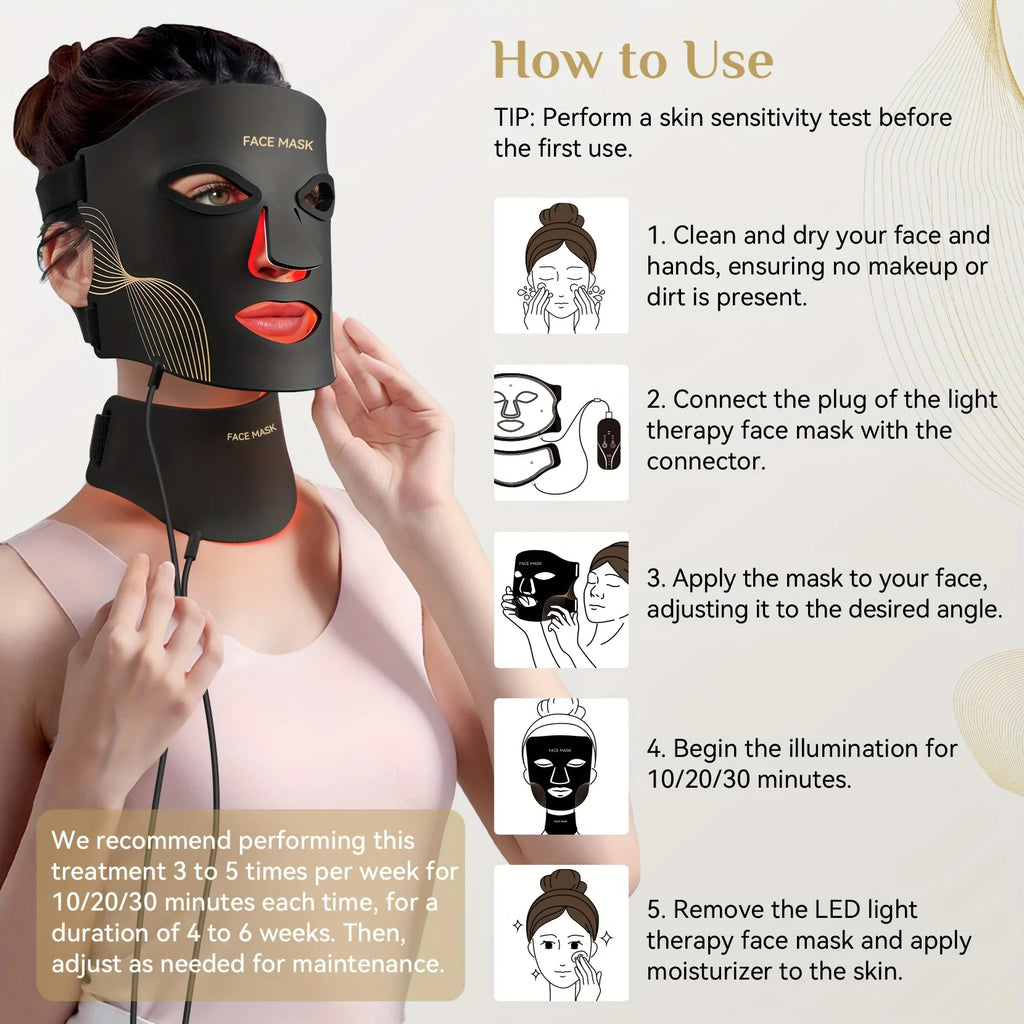 7-Color LED Face & Neck Light Therapy Mask | Skin Rejuvenation LED Therapy Mask Qst
