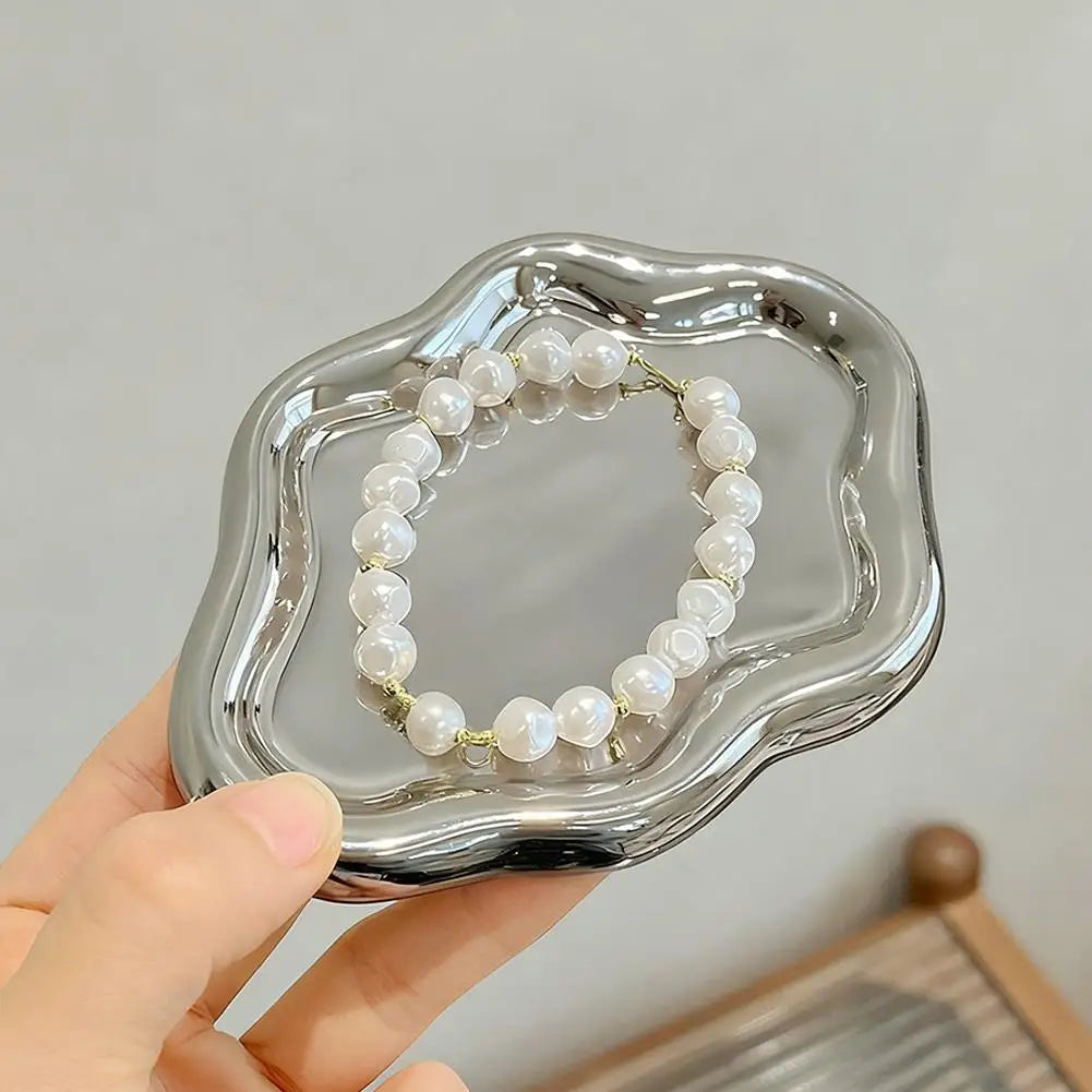 Decorative Metal Jewelry Storage Tray – White & Silver Jewelry Storage Tray Qme