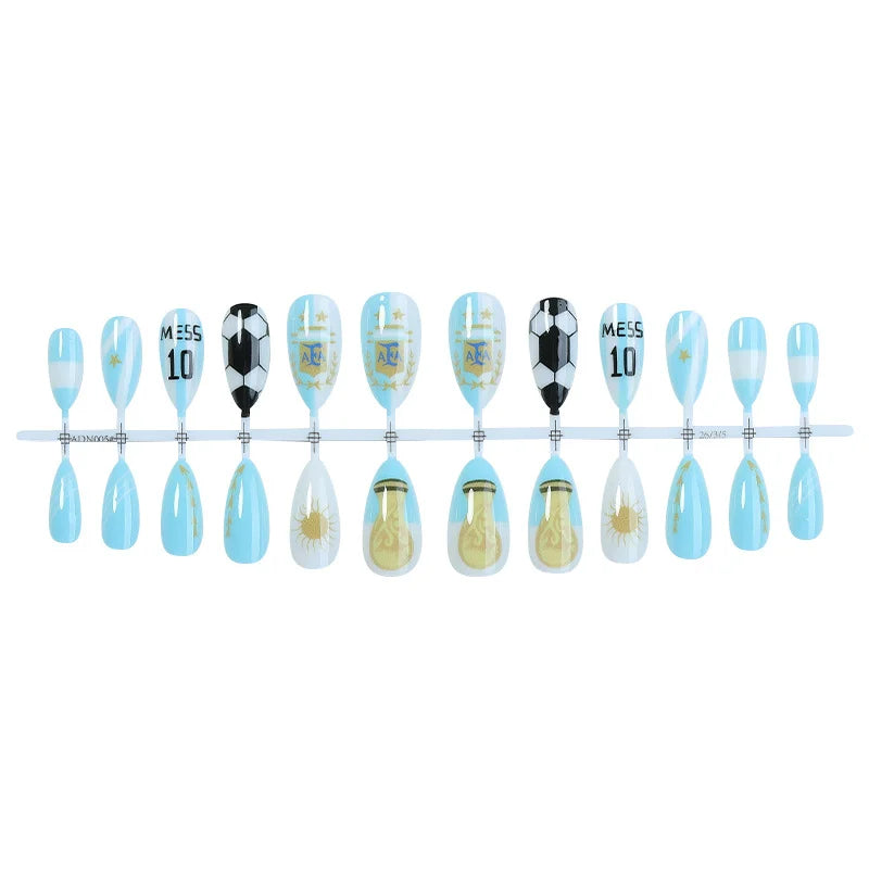 Argentina Flag Almond Press-On False Nails | ABS Nail Tips Press-On False Nails Qme 1pcs