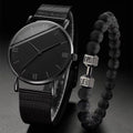 Men's Roman Quartz Watch & Mesh Bracelet Set – 2 Piece Watch & Bracelet Set Qme black