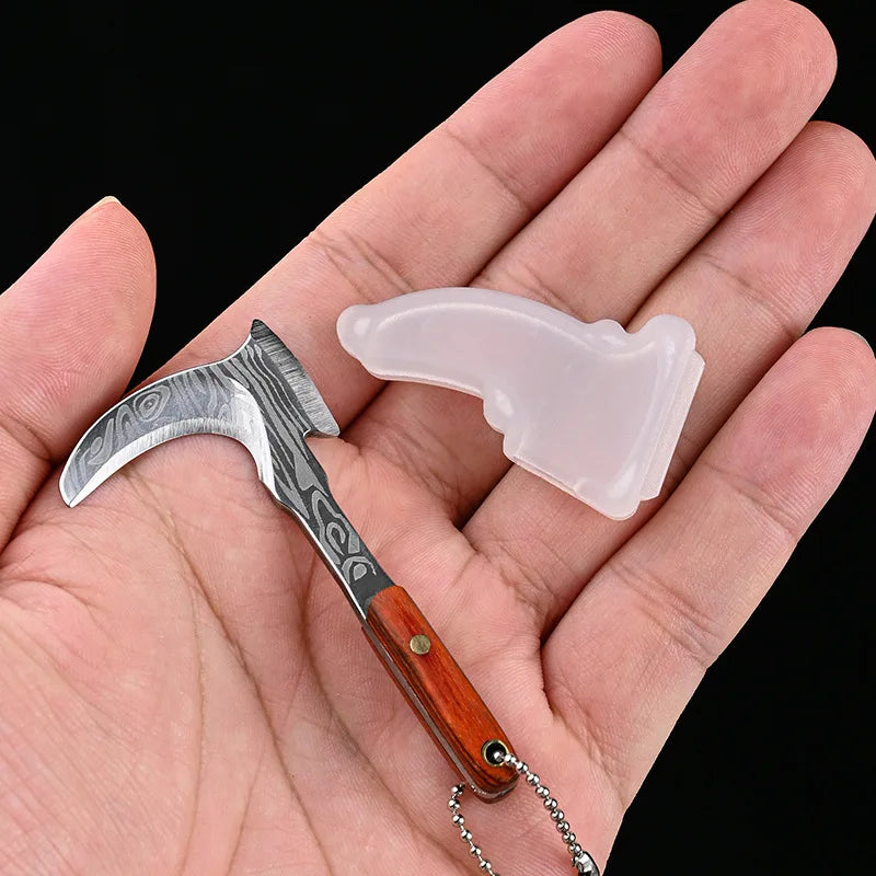 Mini Titanium Keychain Axe – EDC Camping Survival Tool | Swayboo Mini EDC Axe Qst DamascusRubberSleeve
