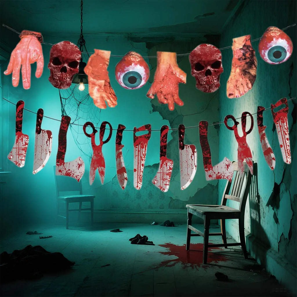 Halloween Horror Bloody Broken Hands & Feet Hangable Banner Halloween Banner Qme