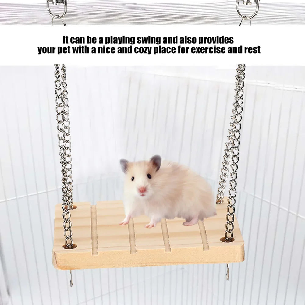 Wooden Hamster Swing Hammock Hanging Cage Toy | Small Pet Bed Small Pet Cage Toy Qme