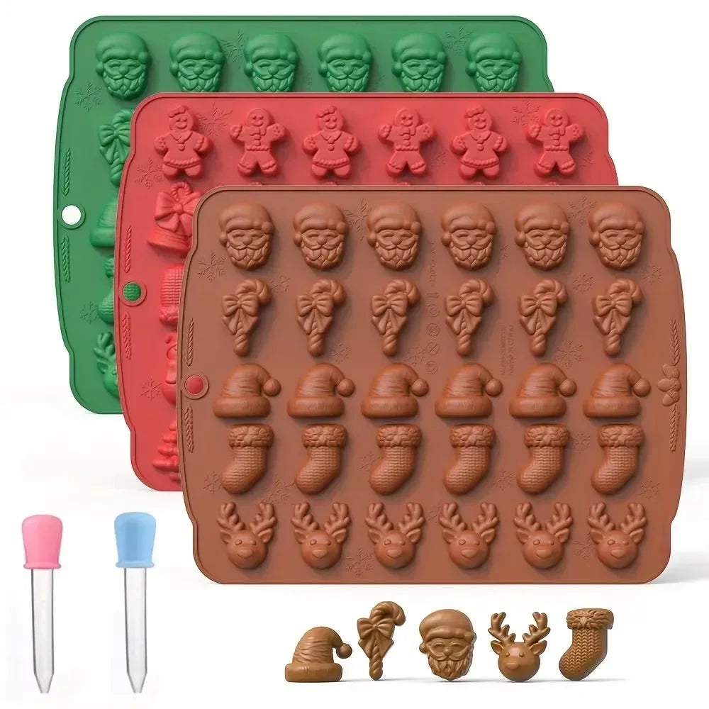 Christmas Silicone Candy Mold – Gingerbread, Tree & Snowman Silicone Candy Mold Qme