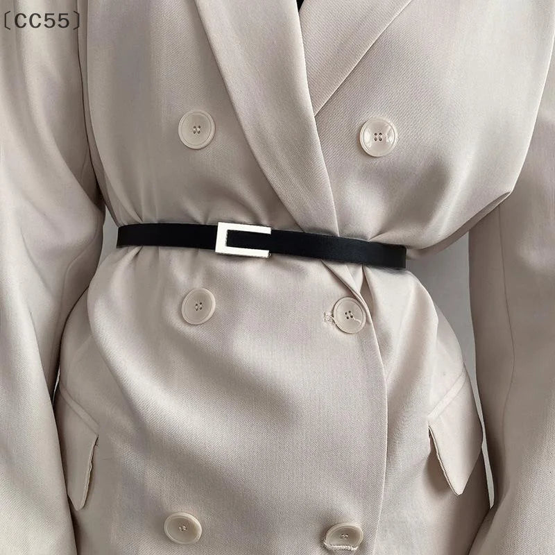 Women's Thin PU Leather Belt – Metal Buckle Waistband Leather Waist Belt Qst