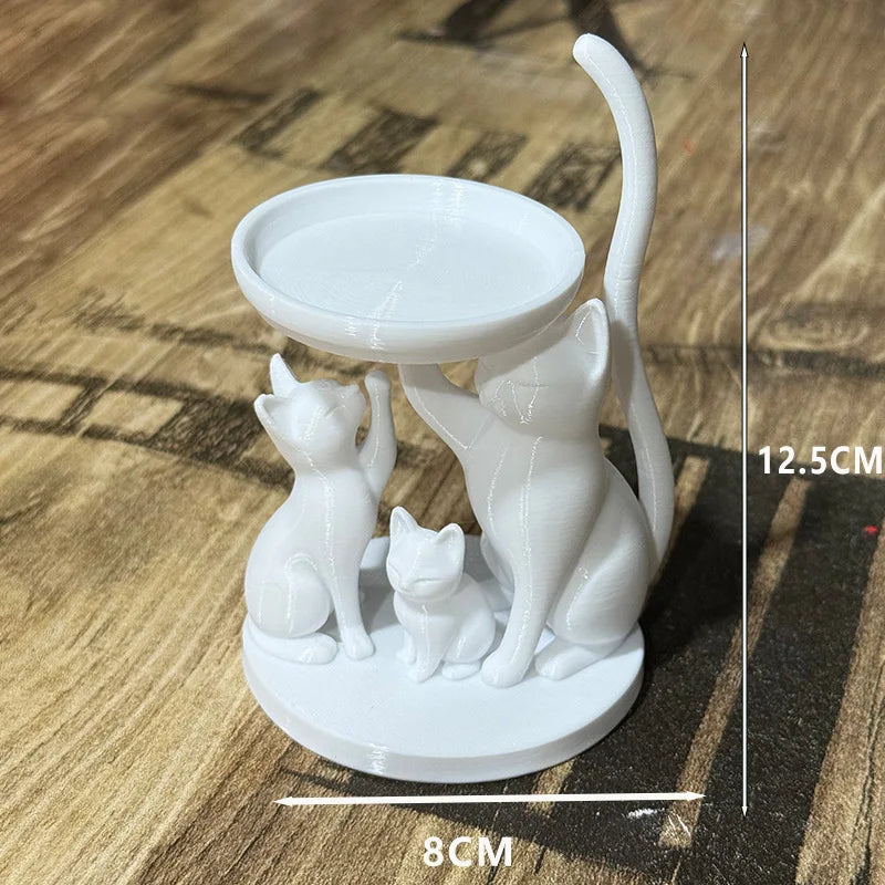 3D Printed Black Cat Storage Tray – Jewelry & Key Organizer Decorative Storage Tray Qme WHITE