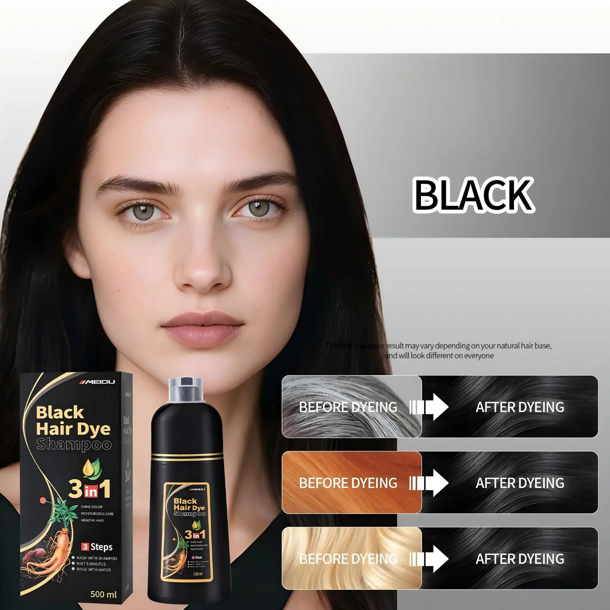 Meidu 3-in-1 Hair Dye Shampoo – Natural Color Men & Women Hair Dye Shampoo Qst Black