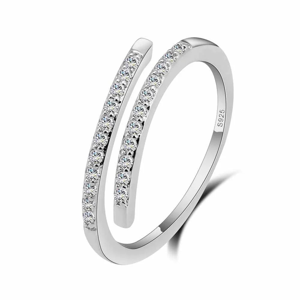 925 Sterling Silver Thin Resizable Ring | Cubic Zirconia Sterling Silver Ring Qme resizable