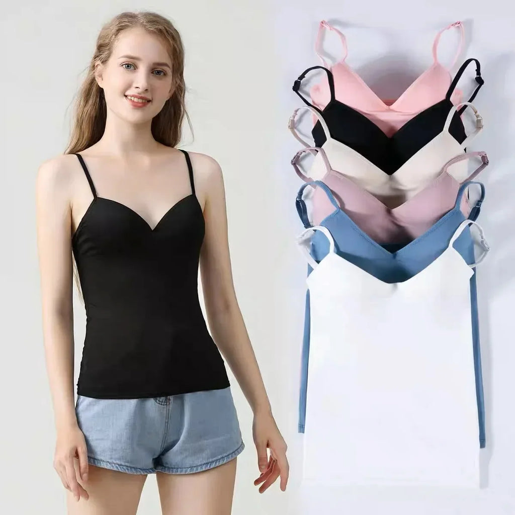 Women's Modal Cami Tank Top with Built-In Padded Bra Padded Cami Tank Top Qme