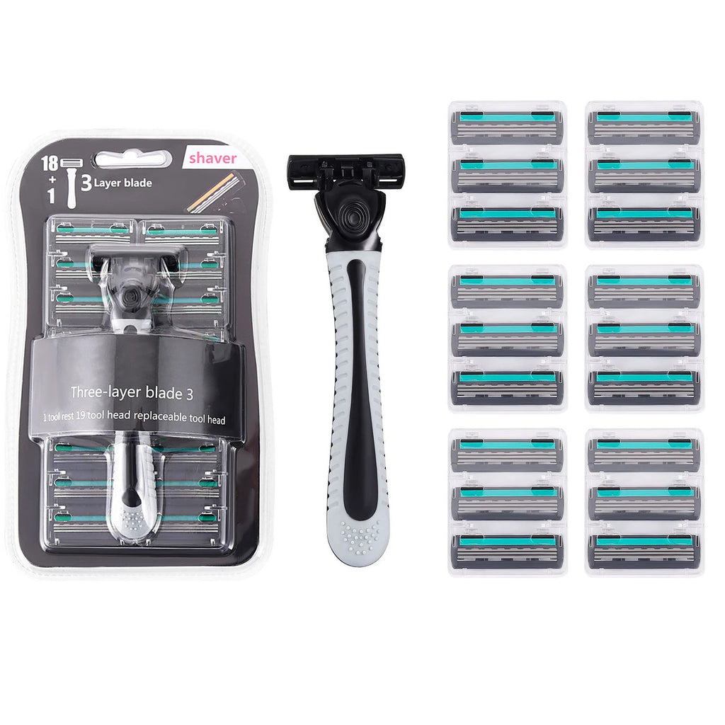 Men's 3-Blade Manual Razor with Lubricating Strip, 19 Heads Manual Razor Qst