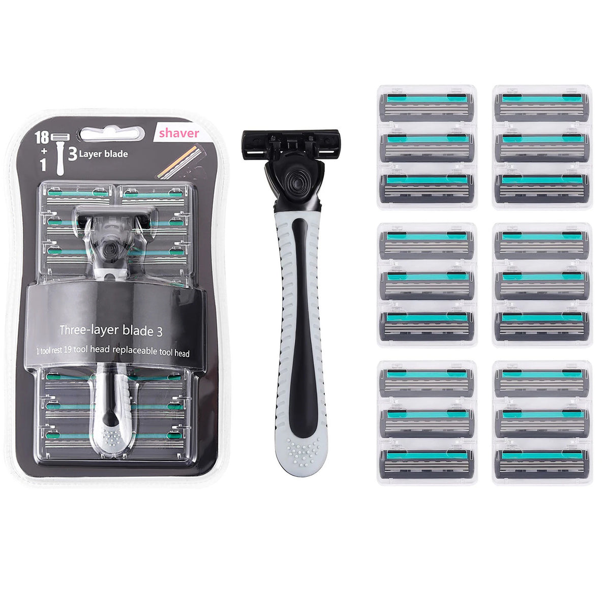 Men's 3-Blade Manual Razor with Lubricating Strip, 19 Heads Manual Razor Qst