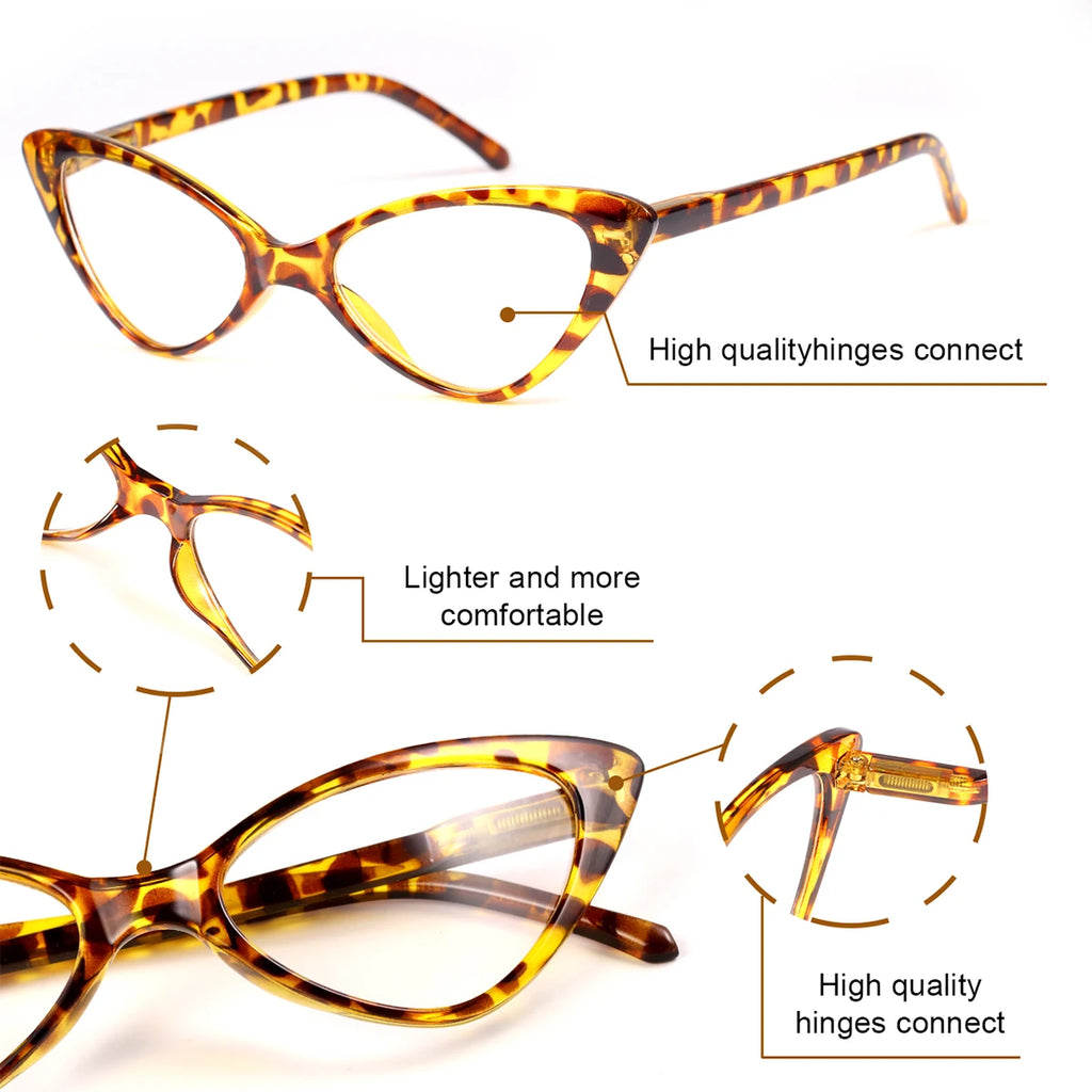 VOPHA Vintage Cat Eye Reading Glasses Women HD Lens +1–+3 Reading Glasses Qst