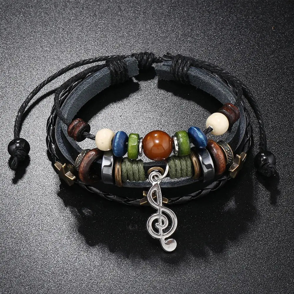 Handmade Hippie Brown Leather Bracelet – Metal Star Charm Leather Bracelet Qme