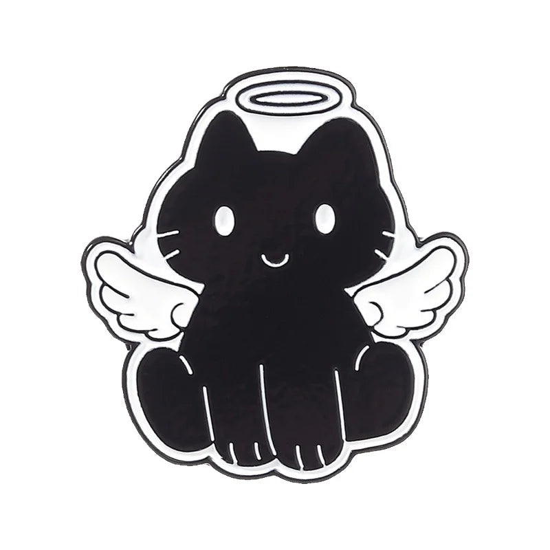 Cartoon Angel & Devil Cat Enamel Pin – Dual Kitten Brooch Enamel Pin Brooch Qme style1-black