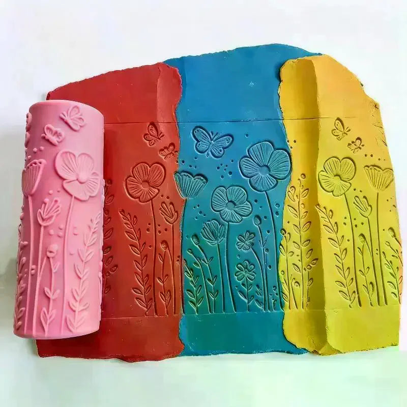 Floral Butterfly Texture Roller for Polymer Clay & DIY Crafts Clay Texture Roller Qme