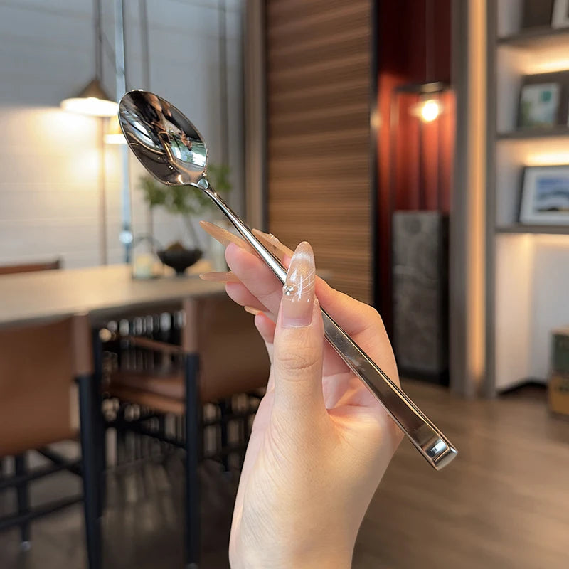 Stainless Steel Korean Long Handle Spoon – Dinner & Stirring Stainless Steel Spoon Qst