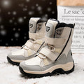 Women's Waterproof Mid-Calf Snow Boots – Warm Plush Lace-Up Women's Snow Boots Qst Beige 42