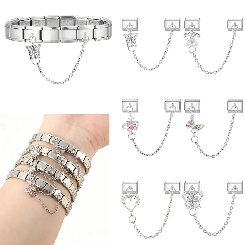 Zircon Heart Butterfly Tassel Italian Charm Links | 12 Colors Italian Charm Links Qme