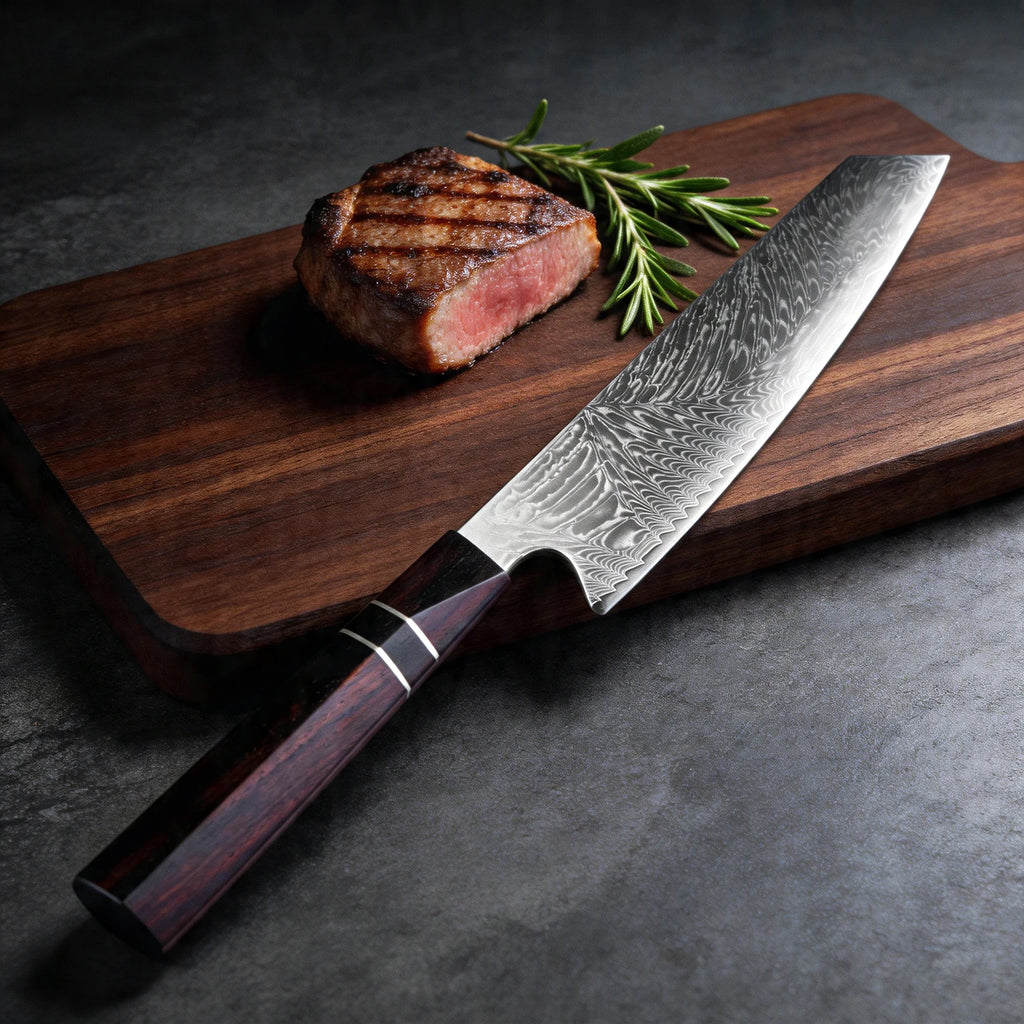 XITUO 8" Kiritsuke Chef Knife – Damascus Steel & Ebony Handle Damascus Chef Knife Qst