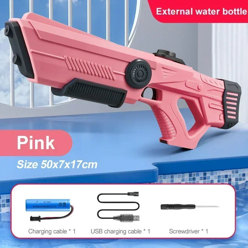 Electric Auto Water Gun Squirt Blaster – Summer Outdoor Toy Electric Water Gun Qme Pink