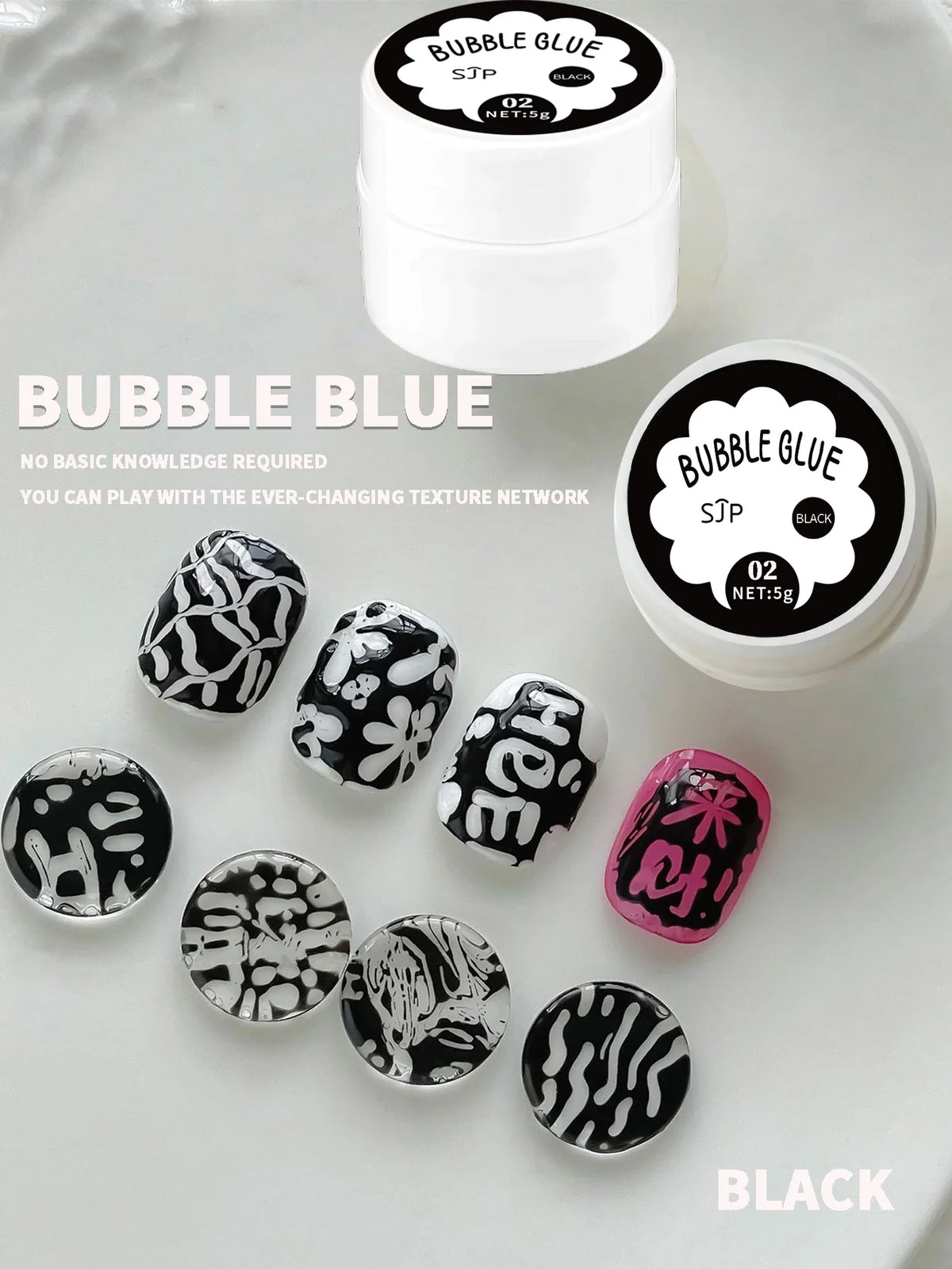 2-Piece Bubble Nail Art Glue Net – Black Wave Hole Design Nail Art Accessory Qme