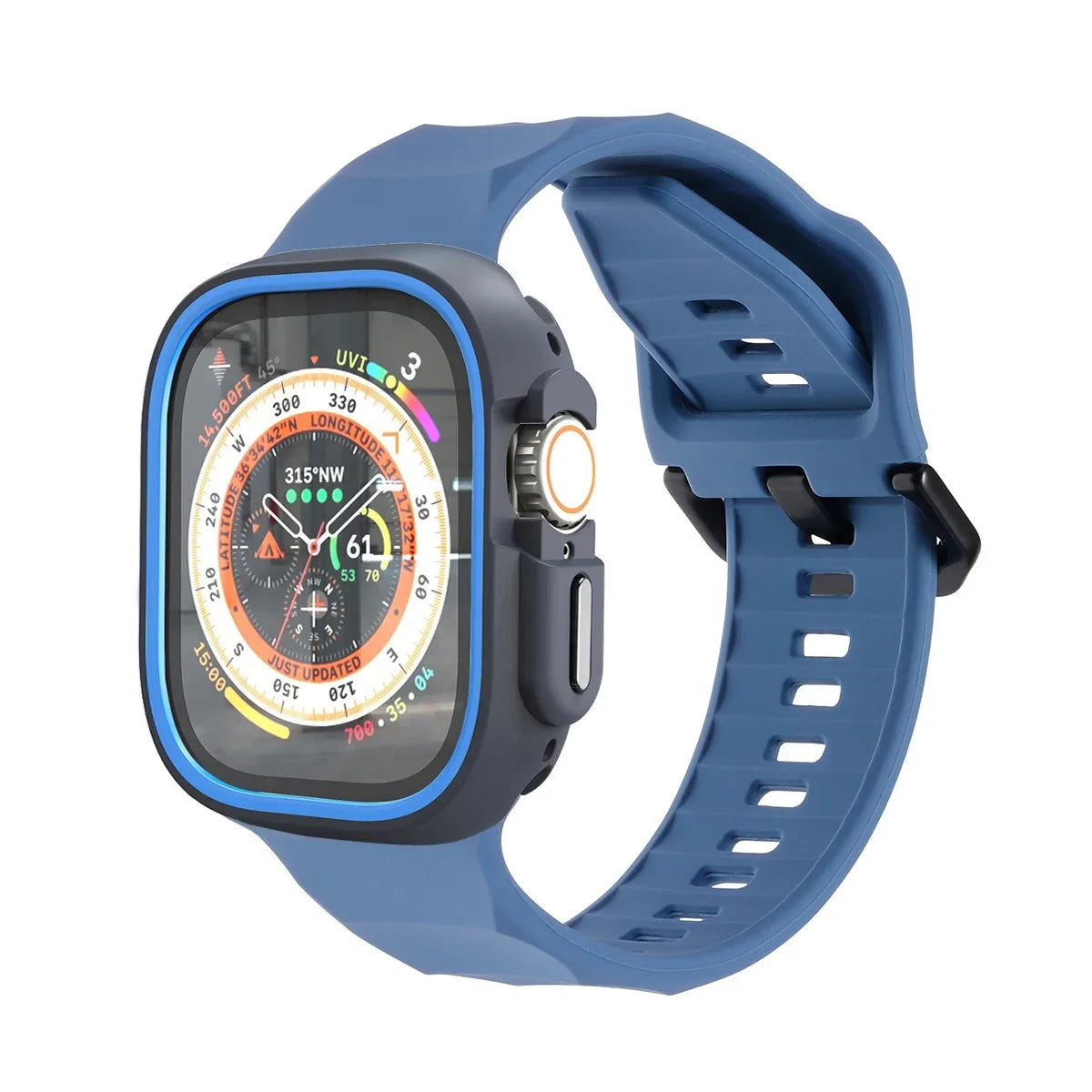 Silicone Sport Strap & Case for Apple Watch Ultra 2/9/8/7/SE/5 Watch Strap & Case Qme Blue LU 44mm Series SE 456