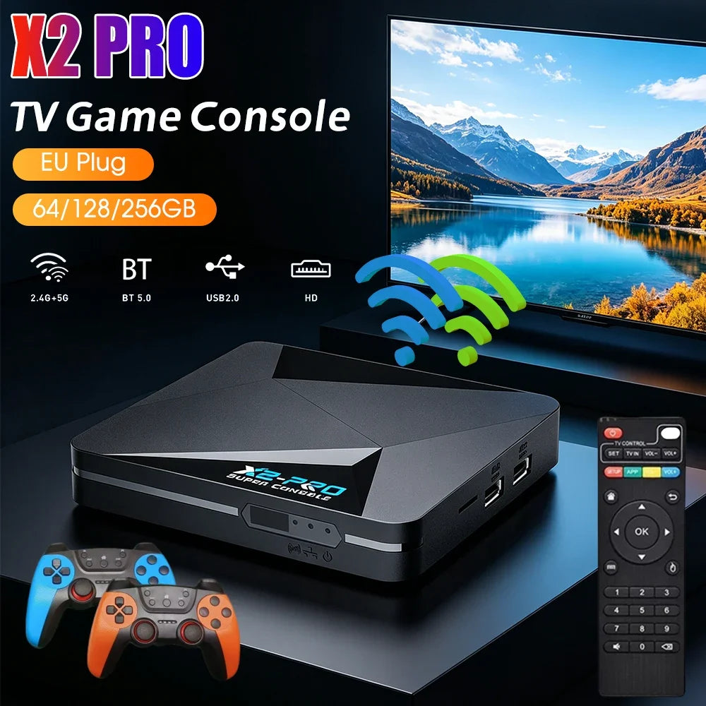 X2 Retro Game Console TV Box | 65000+ Games, 4K, 2 Gamepads Retro Game Console Qme