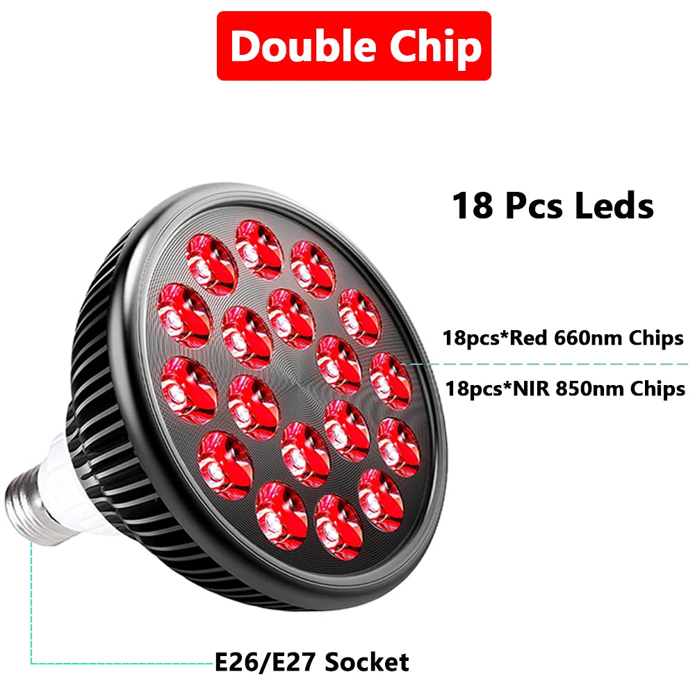 E27 Red Light Therapy Bulb 660nm 850nm Infrared LED 54W Red Light Therapy Bulb Qst Dual Chip Bulb