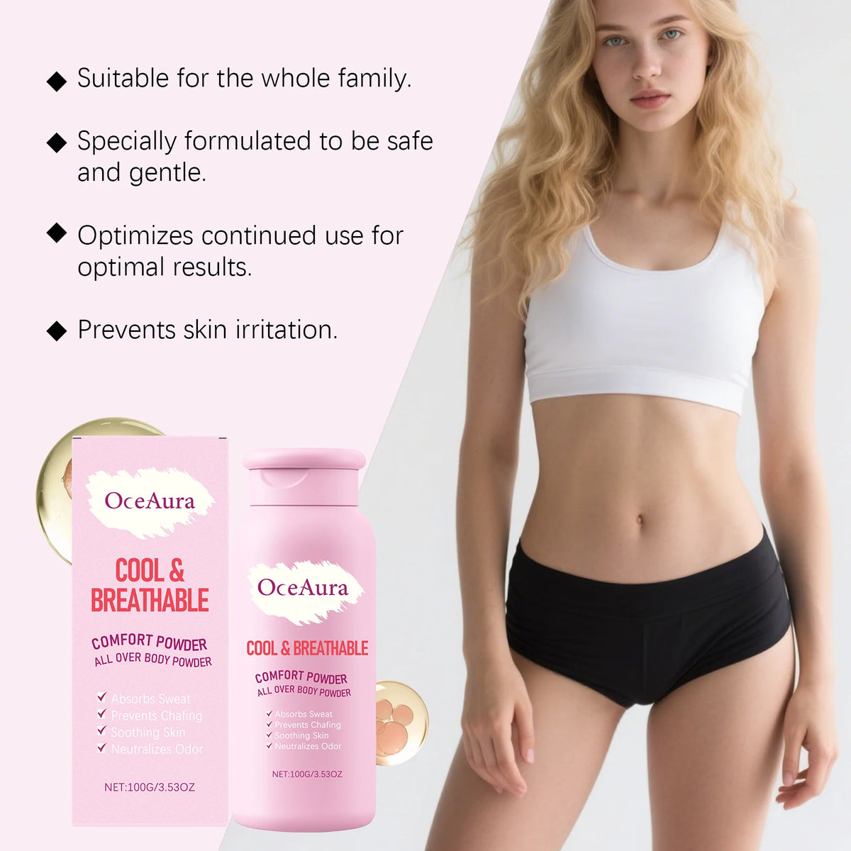 OceAura Dry Body Powder 100g – Smooth, Fresh & Non-Sticky Body Powder Qst