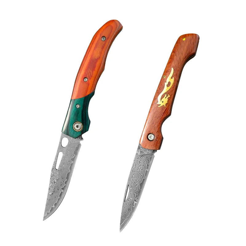 Damascus Steel Folding Pocket Knife – Wood Handle EDC Tool Folding Pocket Knife Qst Folding Knife BC