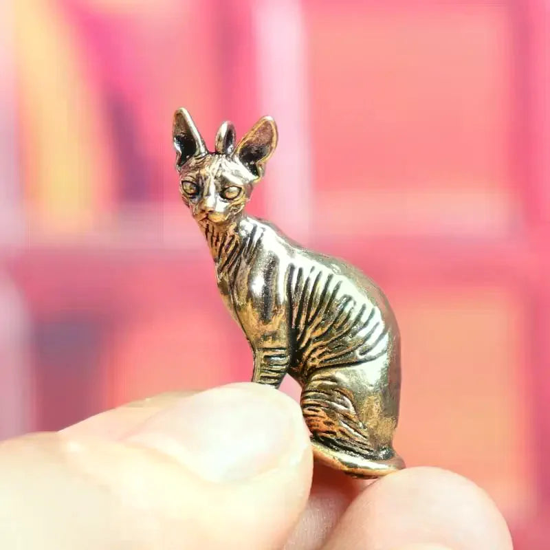 Solid Brass Hairless Cat Statue Vintage Desktop Ornament Desktop Ornament Qme