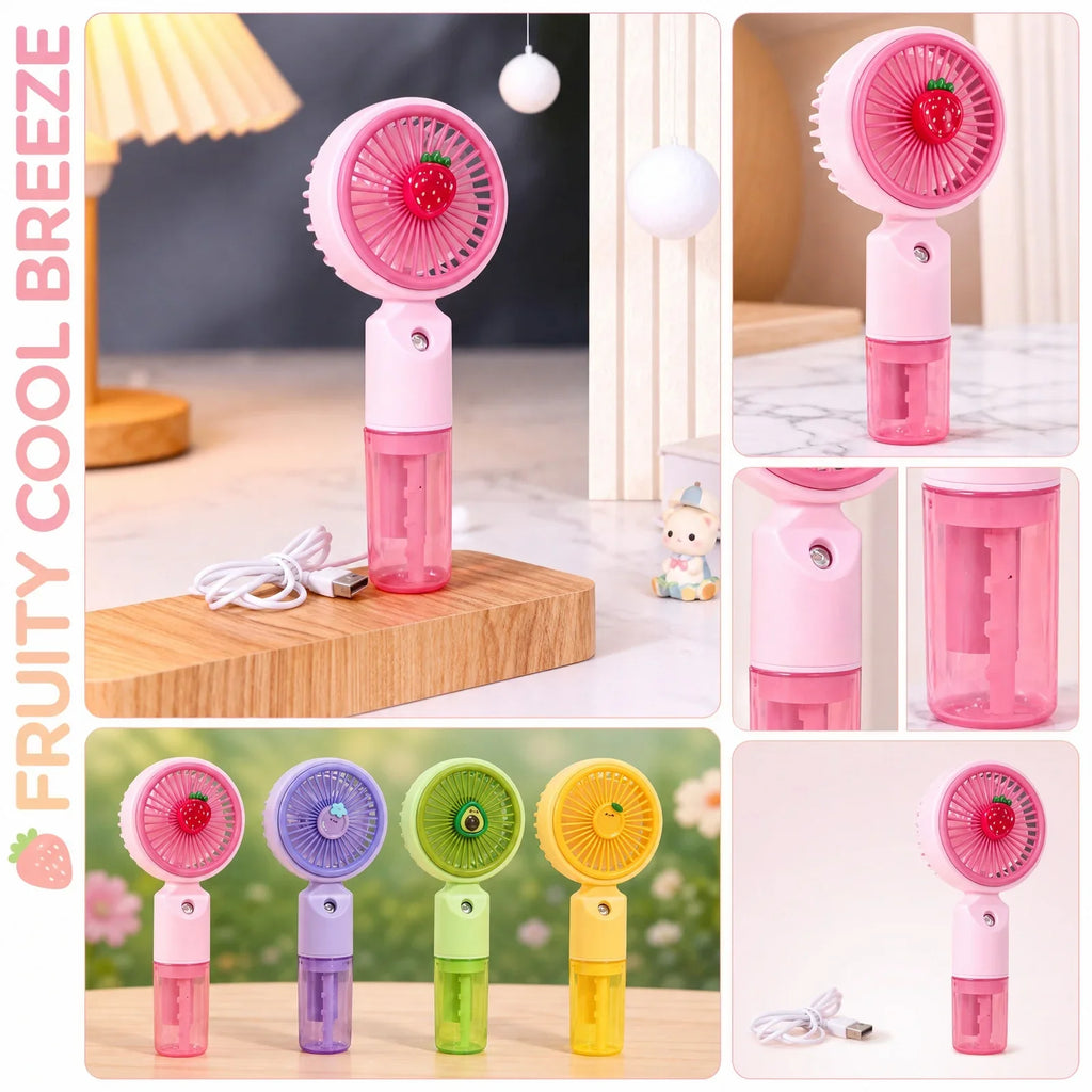 Cute Cartoon Fruit Handheld Misting Fan | 3 Speed Settings Handheld Misting Fan Qme
